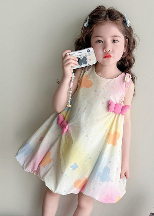 Modern Tie Dye Butterfly Cotton Baby Girls A Line Dresses Summer