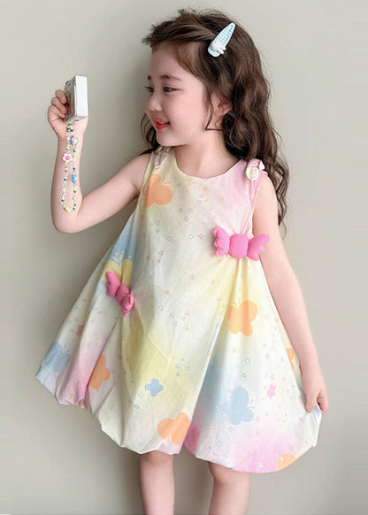 Modern Tie Dye Butterfly Cotton Baby Girls A Line Dresses Summer