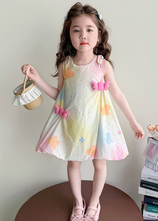 Modern Tie Dye Butterfly Cotton Baby Girls A Line Dresses Summer