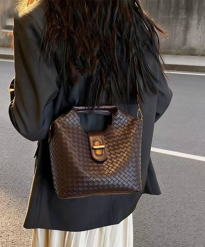 Modern Weave Design Solid Durable Faux Leather Tote Handbag