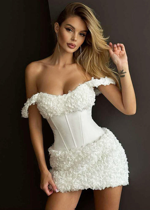 Modern White Floral Patchwork Cotton Mini Dress Summer