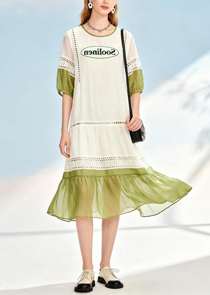 Modern White Hollow Out Patchwork Chiffon Day Dresses Summer