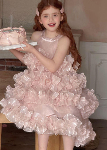 Modern White O-Neck Solid Tulle Girls Maxi Dress Summer