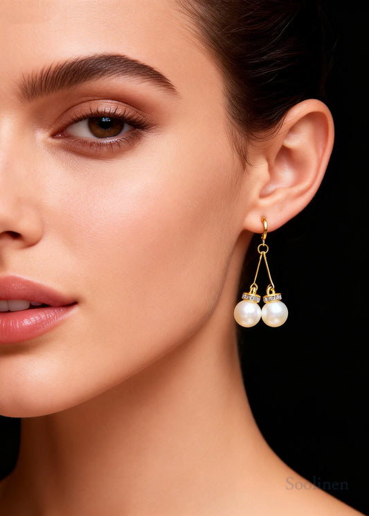 Modern White Pearl Zircon Drop Earrings