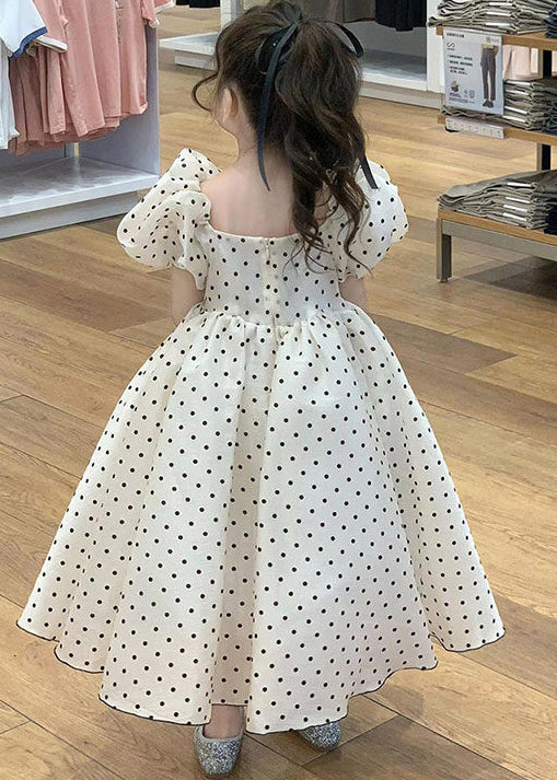 Modern White Puff Sleeve Print Cotton Baby Girls Vacation Dresses Summer