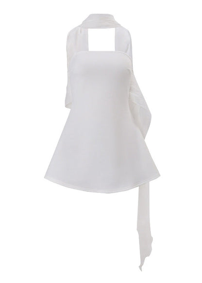 Modern White Strapless With Scarf Cotton Mini Dress Summer