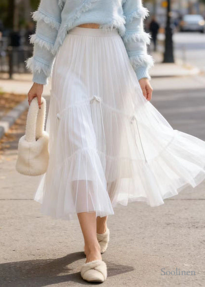 Modern White Wrinkled Exra Large Hem Tulle Skirts Spring