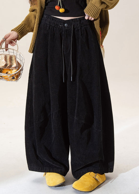 Natural Black High Waist Corduroy Solid Wide Leg Pants Spring