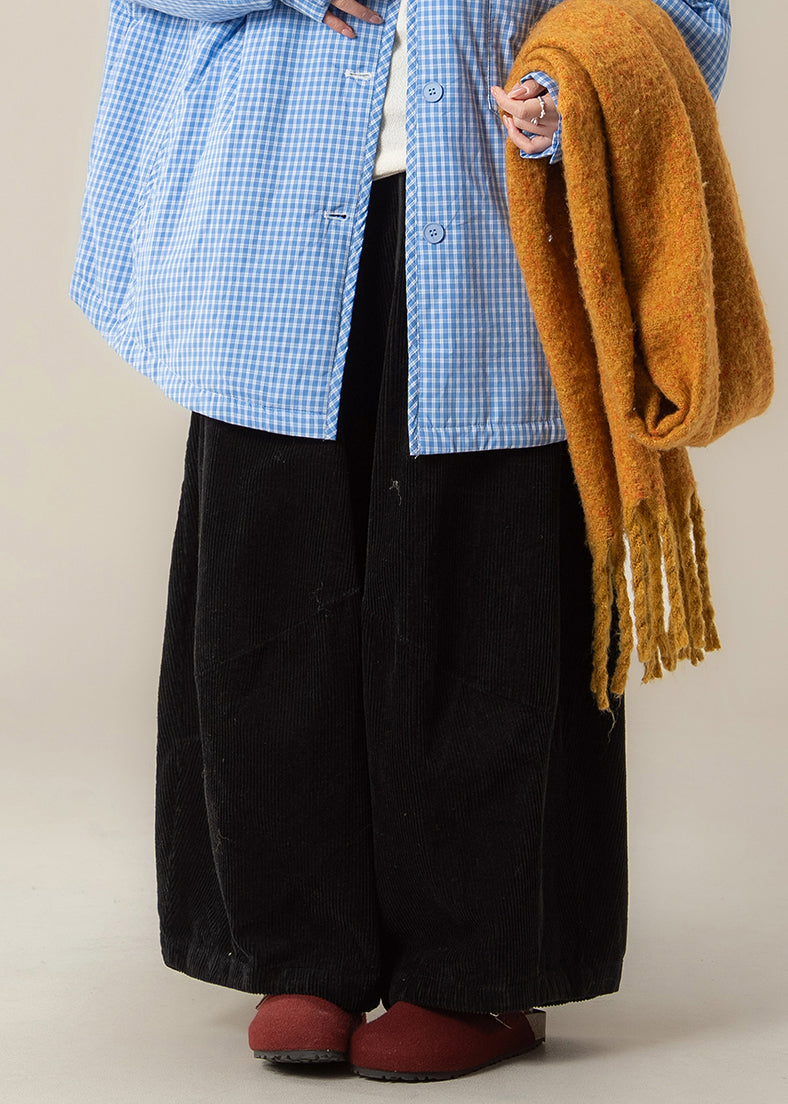 Natural Black High Waist Corduroy Solid Wide Leg Pants Spring