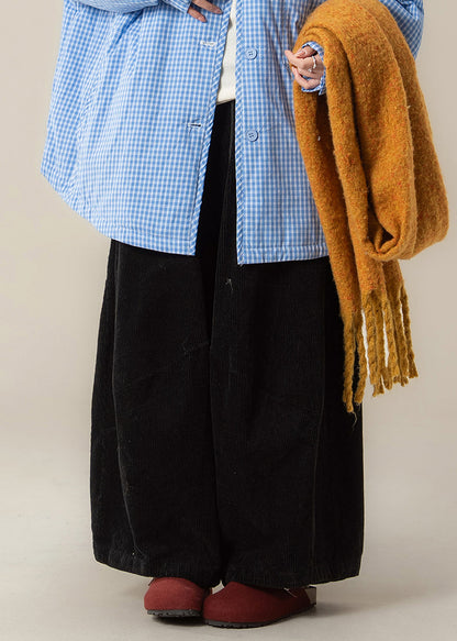 Natural Black High Waist Corduroy Solid Wide Leg Pants Spring