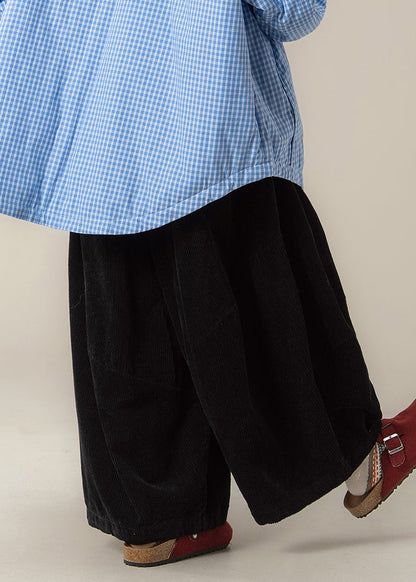 Natural Black High Waist Corduroy Solid Wide Leg Pants Spring