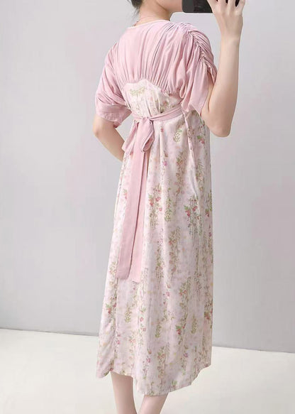 Natural Light Blue Print Patchwork Maxi Dresses Pajama Summer