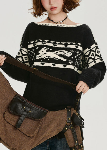 New Black O Neck Thick Warm Knitted Sweaters Tops Spring