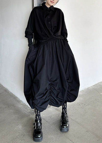New Black Pleated Loose High Waisted Fluffy Skirt Summer