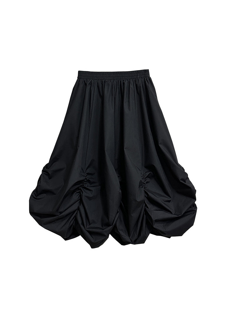 New Black Pleated Loose High Waisted Fluffy Skirt Summer