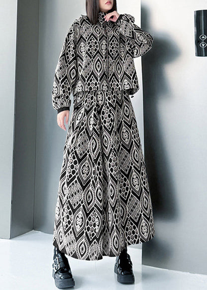 New Embroidered High Collar Print Top And Skirt Two Piece Set For Autumn