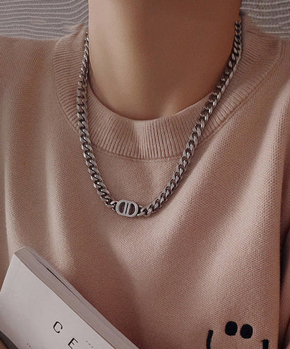 New European American Gold Thick Chain Silver Necklace