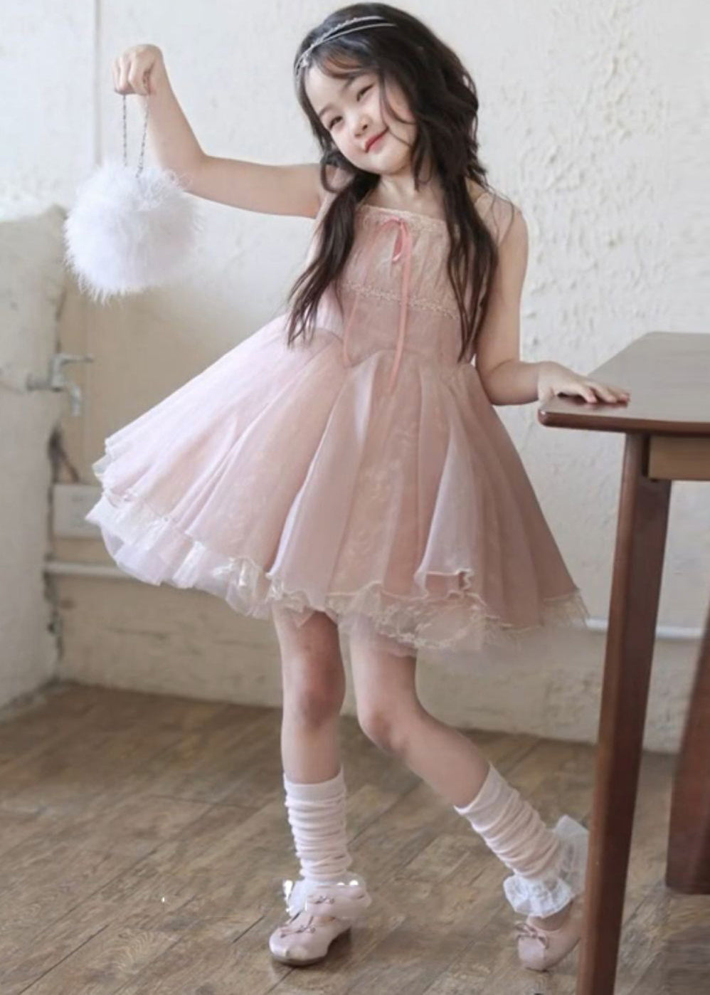 New Pink Layered Tulle Kids Girls Mini Dresses Summer