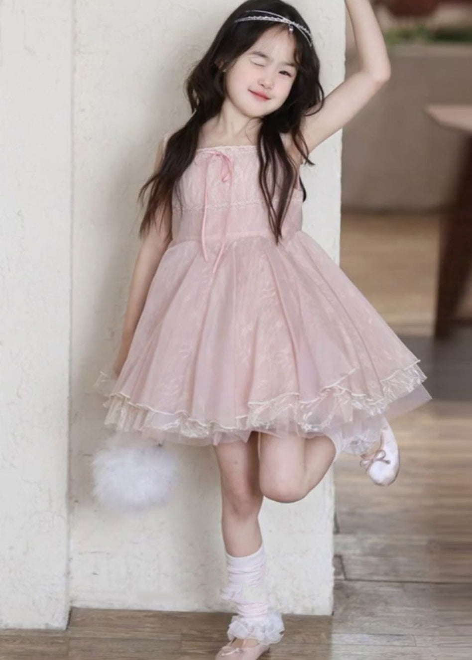 New Pink Layered Tulle Kids Girls Mini Dresses Summer