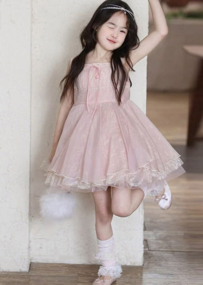 New Pink Layered Tulle Kids Girls Mini Dresses Summer