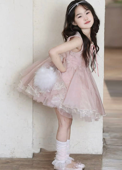 New Pink Layered Tulle Kids Girls Mini Dresses Summer