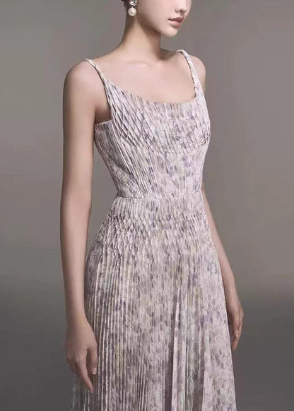 New Print Wrinkled Cotton Spaghetti Strap Dresses Sleeveless