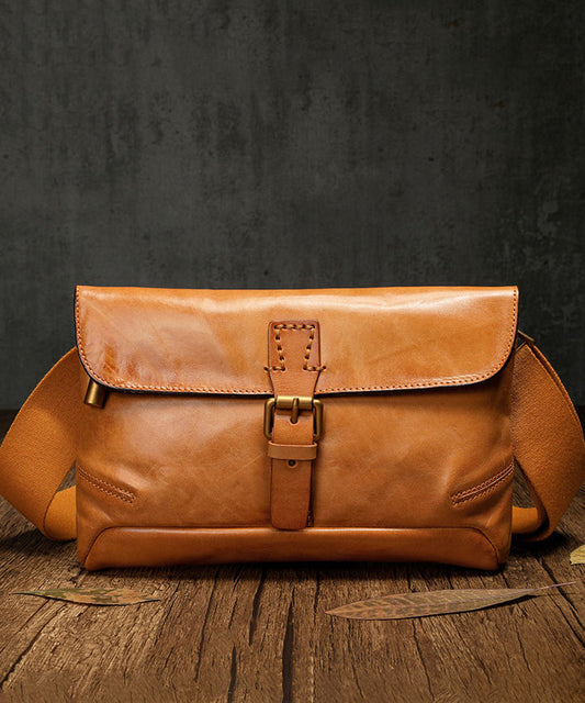 New Retro Orange Solid Durable Leather CrossBody Messenger Bag