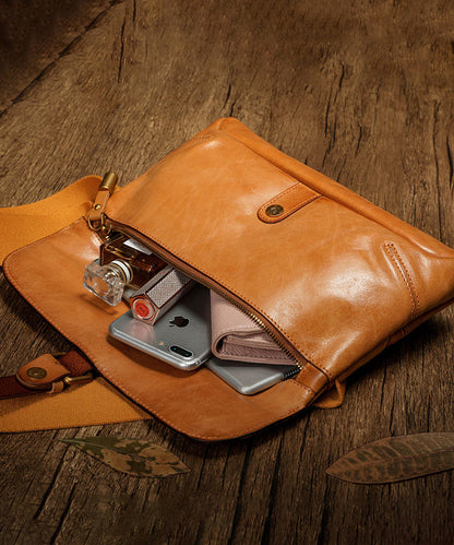 New Retro Orange Solid Durable Leather CrossBody Messenger Bag