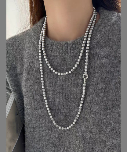 New White Alloy Double-Layer Pearl Beading Lariat Necklace