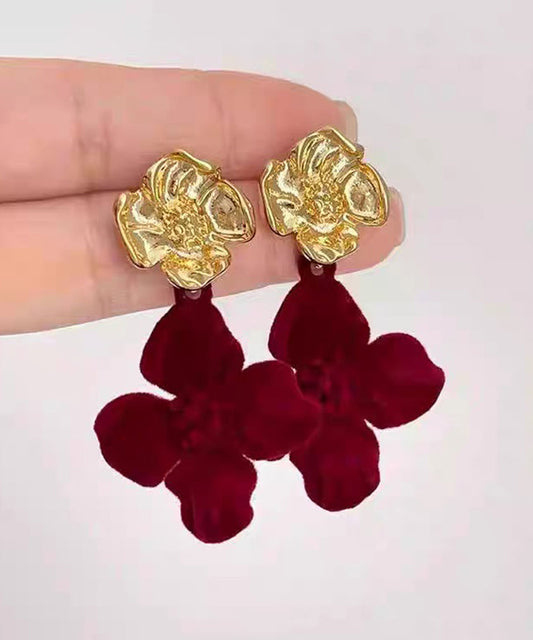 New Year Mulberry Sterling Silver Alloy Velvet Floral Stud Earrings