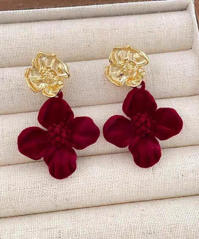New Year Mulberry Sterling Silver Alloy Velvet Floral Stud Earrings