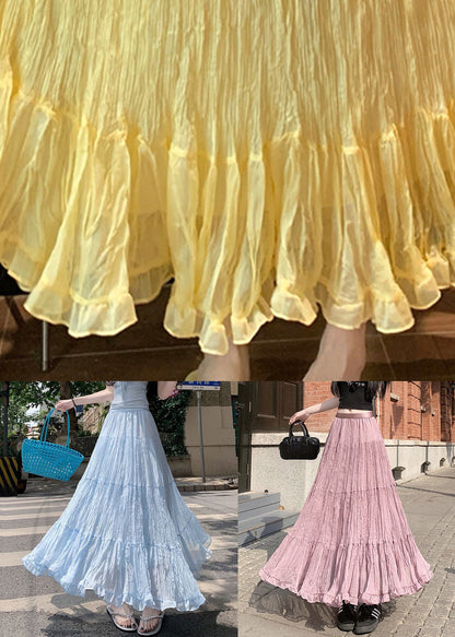 New Yellow Wrinkled Solid Tulle Skirts Summer