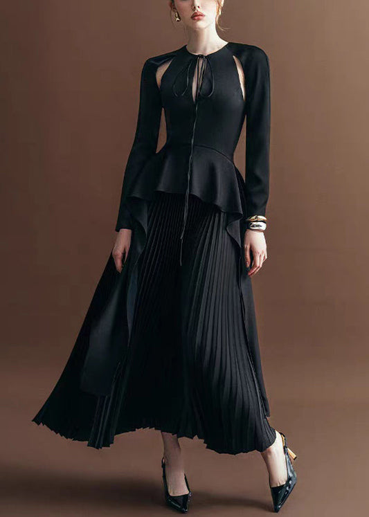 Novelty Khaki Wrinkled Lace Up Silk Long Dress Fall