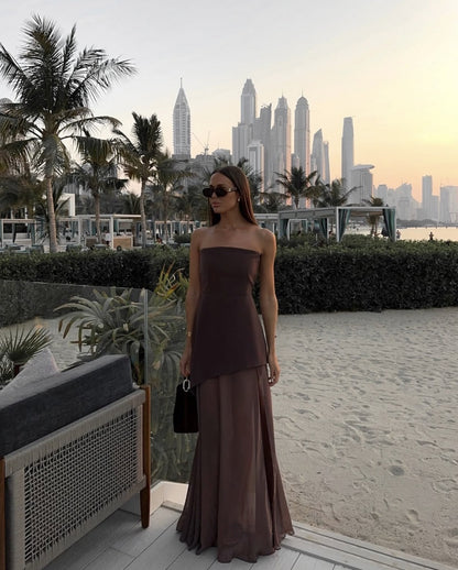 Stella | Women's Wedding Guest Strapless Asymmetric Maxi Dress