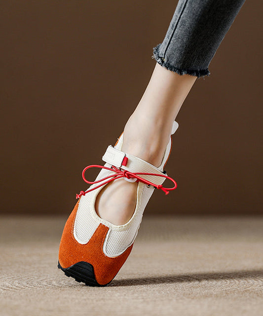 Orange Breathable Mesh Boutique Splicing Flat Shoes Women