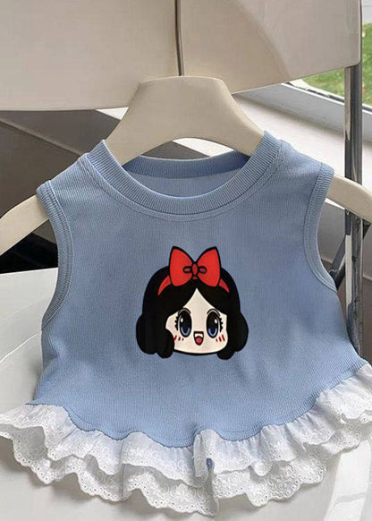 Organic Blue Love Flower Cluster Print Patchwork Kids Vest Summer