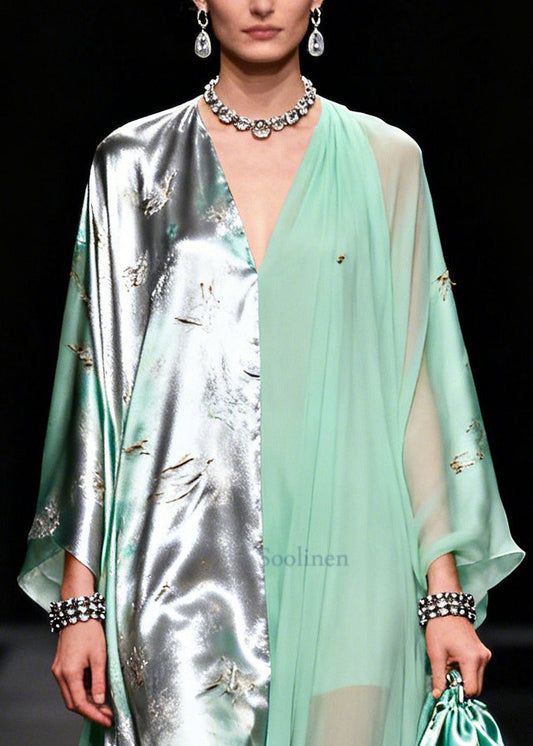 Organic Green Asymmetrical Patchwork Exra Large Hem Chiffon Party Dress Summer