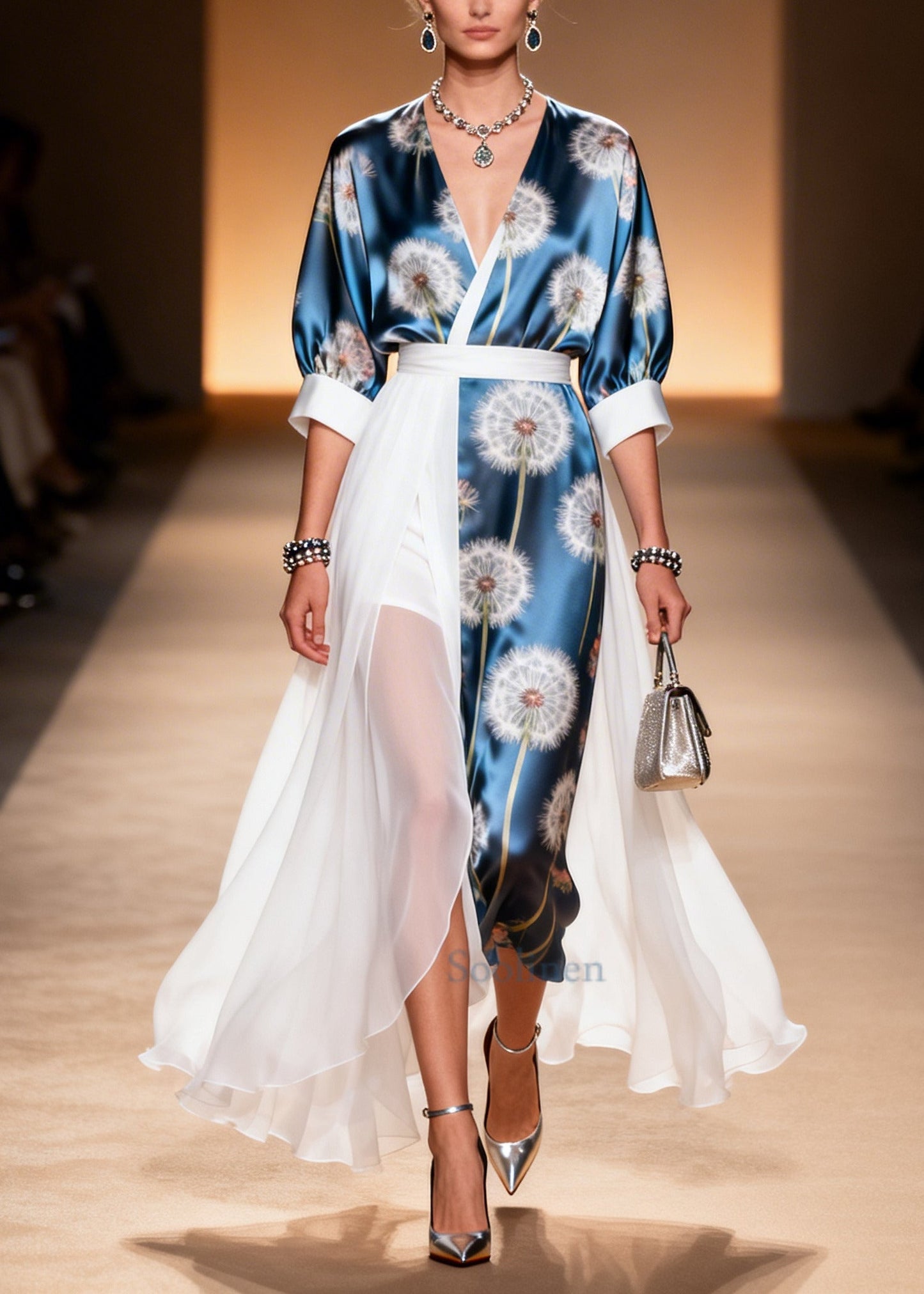 Organic Navy Asymmetrical Patchwork Chiffon Dresses Summer