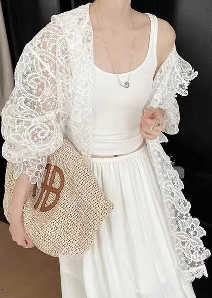Organic White Solid Hooded UPF 50+ Coat Jacket Flare Sleeveless