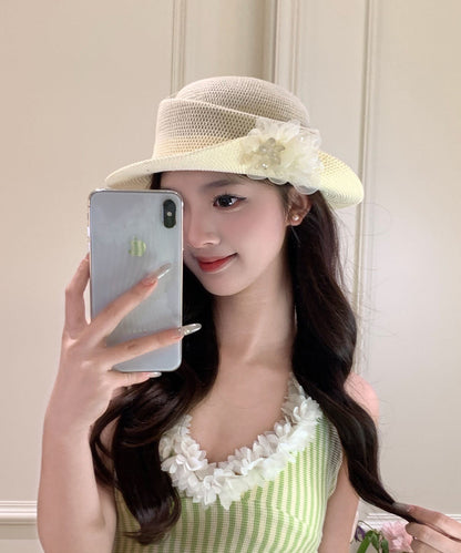 Original Beige Flower Vacation Straw Woven Hat