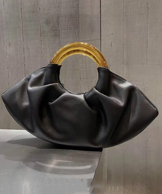 Original Design Black Pleated Acrylic Circular Faux Leather Tote Bag