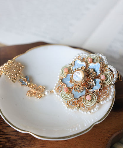 Original Design Blue Copper Overgild Shell Pearl Tassel Hairpin