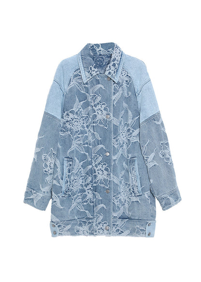 Original Design Blue Jacquard Denim Jacket And Skirts Two Pieces Set Fall
