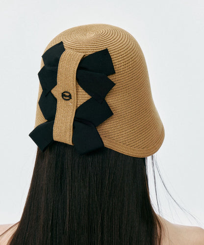 Original Design Bow Tie Tied Straw Woven Bucket Hat