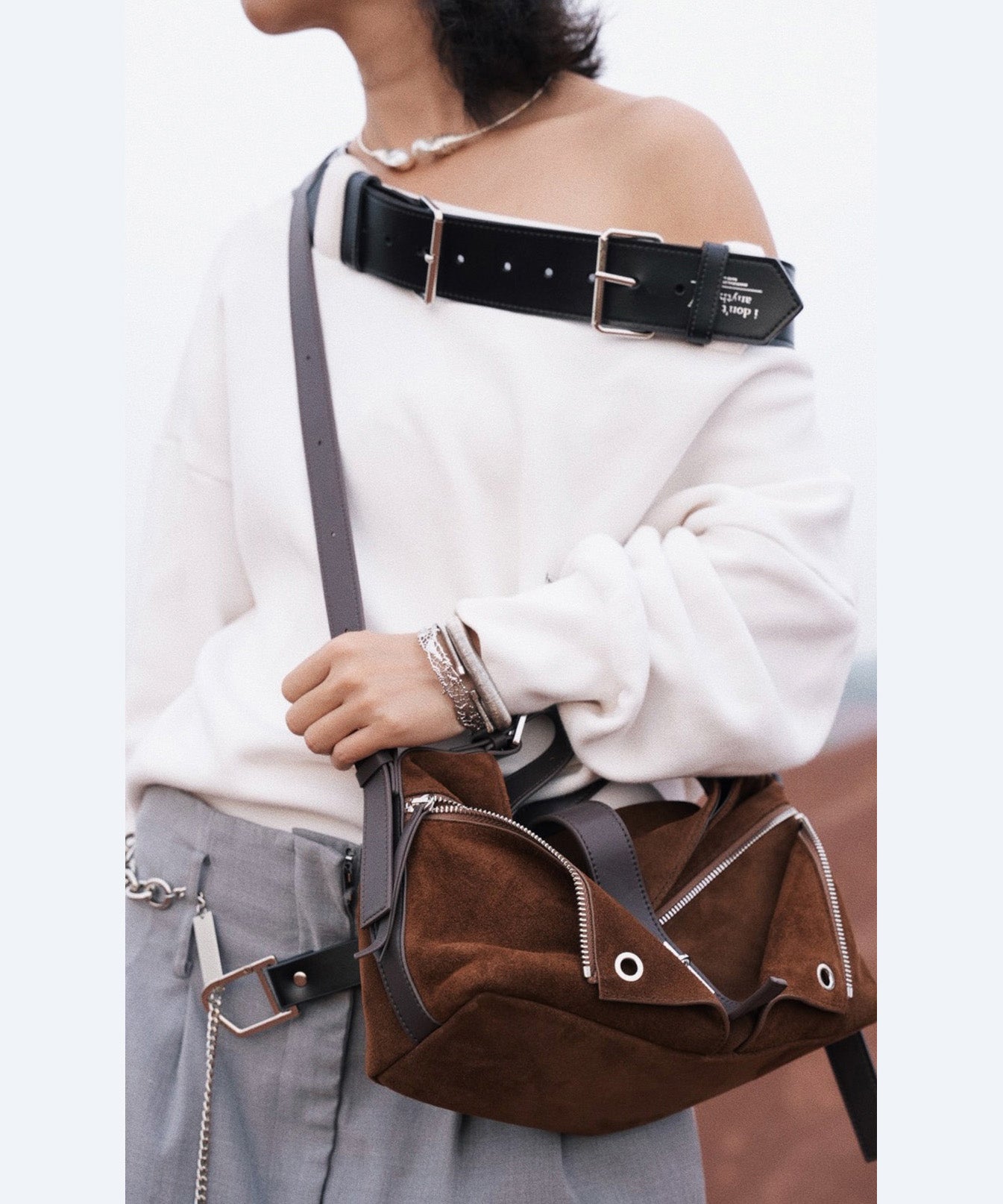 Original Design Coffee Zippered Suede Hobo Bag