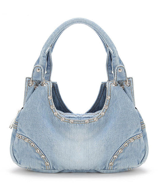 Original Design Light Blue Zircon Denim Hobo Bag