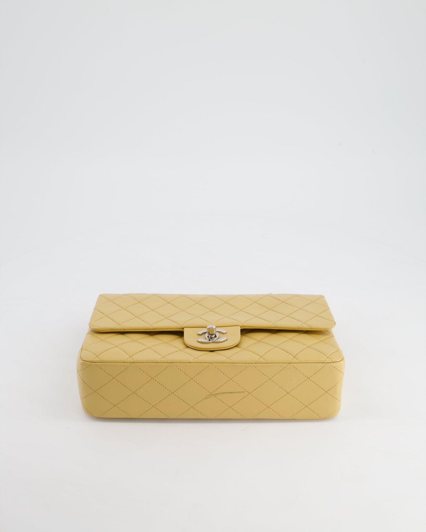 Chanel Vintage Beige Classic Medium Double Flap Bag in Lambskin Leather with Silver Hardware