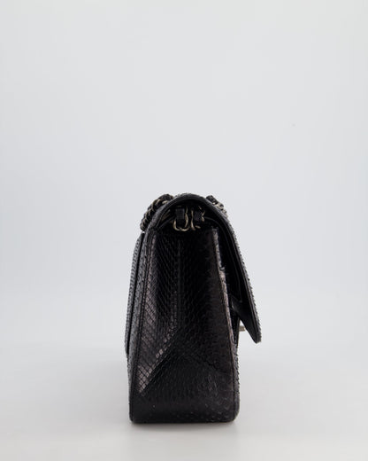 Chanel Black and Brown Python Leather Jumbo Classic Double Flap Bag with Gunmetal Hardware