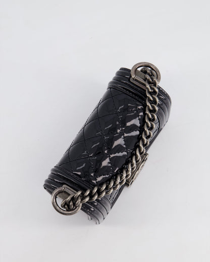 Chanel Black Patent Mini Boy Bag with Ruthenium Hardware