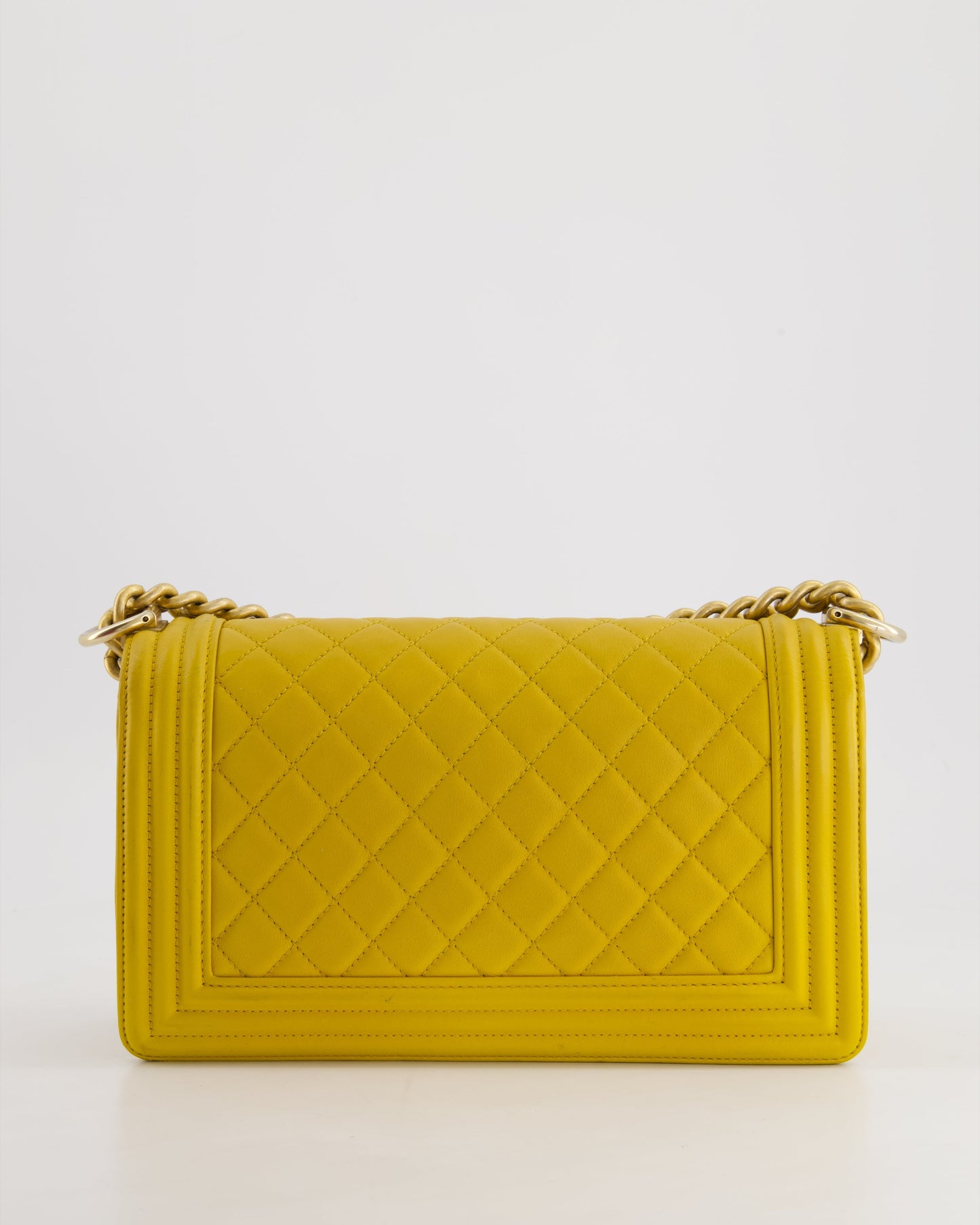 Chanel Mustard Yellow Medium Boy Bag in Calfskin Leather with Antique Gold Hardware